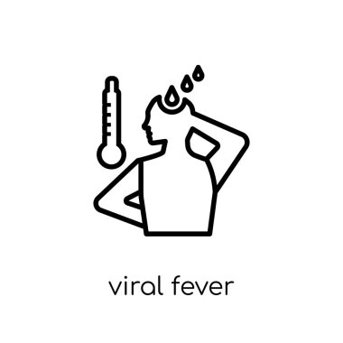 Viral ateş simgesi. Modaya uygun modern düz doğrusal vektör Viral ateş simgesi ince çizgi hastalıkları Collection, düzenlenebilir anahattı kontur vektör çizim beyaz arka plan üzerinde