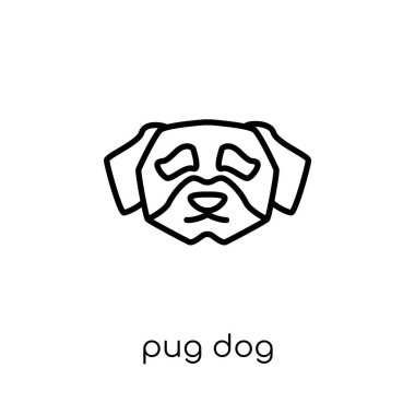 Pug köpek simgesi. Modaya uygun modern düz doğrusal vektör Pug köpek simgesi ince çizgi köpekler Collection, düzenlenebilir anahattı kontur vektör çizim beyaz arka plan üzerinde