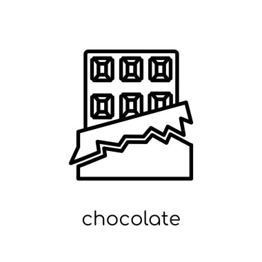 Çikolata simgesi. İnce çizgi içecekler Collection, Anahat vektör çizim beyaz arka plan trendy modern düz doğrusal vektör çikolata simgesine