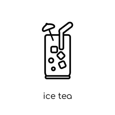 buz çay simgesi. Modaya uygun modern düz doğrusal vektör buz çay simgesi ince çizgi içecekler Collection, Anahat vektör çizim beyaz arka plan üzerinde