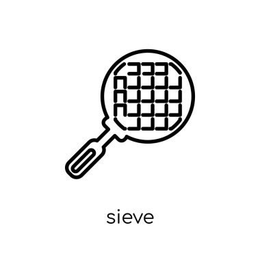 Elek simgesi. Modaya uygun modern düz doğrusal vektör elek üstünde kutsal kişilerin resmi ince çizgi içecekler Collection, Anahat vektör çizim beyaz arka plan