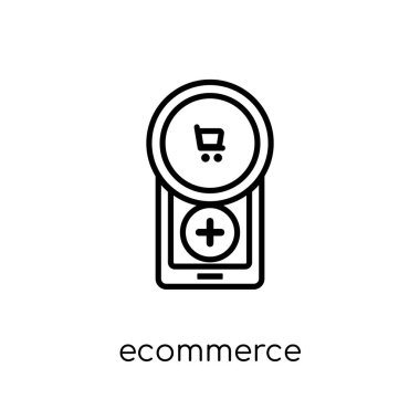 e-ticaret simgesi. Modaya uygun modern düz doğrusal vektör e-ticaret simgesi ince çizgi Collection, Anahat vektör çizim beyaz arka plan üzerinde