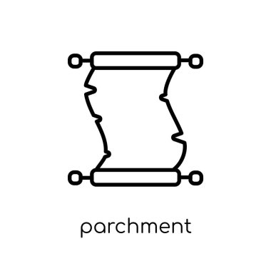 Parşömen simgesi. Modaya uygun modern düz doğrusal vektör parşömen simgesi beyaz arka planda ince satırından E-öğrenme ve eğitim koleksiyonu, düzenlenebilir anahattı kontur vektör çizim