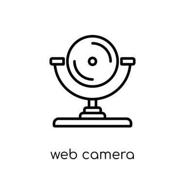 Web kamera simgesi. Modaya uygun modern düz doğrusal vektör Web kamera simgesi beyaz arka planda ince satırından E-öğrenme ve eğitim koleksiyonu, düzenlenebilir anahattı kontur vektör çizim