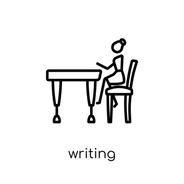 Yazma simgesi. Modaya uygun modern düz doğrusal vektör yazma simgesi beyaz arka planda ince satırından E-öğrenme ve eğitim koleksiyonu, düzenlenebilir anahattı kontur vektör çizim
