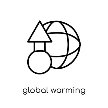 küresel ısınma simgesi. Trendy modern düz doğrusal vektör küresel ısınma üstünde kutsal kişilerin resmi--dan ince içini kaplamak ekoloji koleksiyonu, Anahat vektör çizim beyaz arka plan