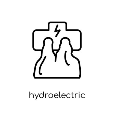 Hidroelektrik Santrali simgesi. Modaya uygun modern düz doğrusal vektör hidroelektrik santrali simgesi ince çizgi ekoloji Collection, Anahat vektör çizim beyaz arka plan üzerinde