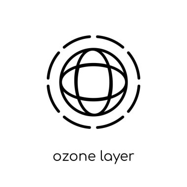 Ozon tabakası simgesi. Trendy modern düz doğrusal vektör ozon tabakası üstünde kutsal kişilerin resmi--dan ince içini kaplamak ekoloji koleksiyonu, Anahat vektör çizim beyaz arka plan