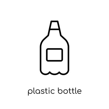 Plastik şişe simgesi. Modaya uygun modern düz doğrusal vektör plastik şişe simgesi ince çizgi ekoloji Collection, Anahat vektör çizim beyaz arka plan üzerinde