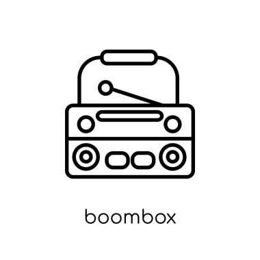 Boombox simgesi. Modaya uygun modern düz doğrusal vektör Boombox kutsal kişilerin resmi üstünde ince çizgi elektronik cihazlar koleksiyonu, düzenlenebilir anahattı kontur vektör çizim beyaz arka plan