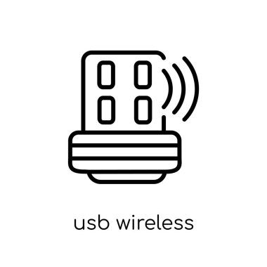 USB radyo uyarlamak kutsal kişilerin resmi. Modaya uygun modern düz doğrusal vektör usb kablosuz adaptör simgesi ince çizgi elektronik cihazlar koleksiyonu, düzenlenebilir anahattı kontur vektör çizim üzerinden beyaz arka plan üzerinde