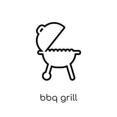 Barbekü ızgara simgesi. Modaya uygun modern düz doğrusal vektör Barbekü ızgara ince çizgi elektronik cihazlar koleksiyonu, Anahat vektör çizim beyaz arka plan üstünde kutsal kişilerin resmi