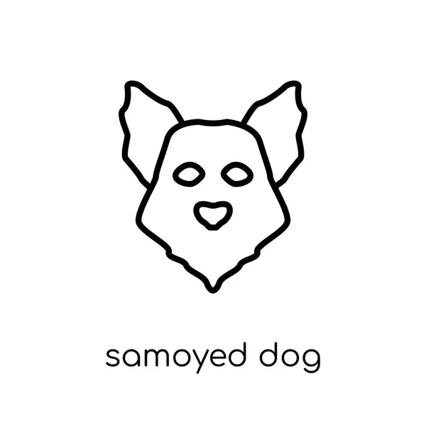 萨莫耶德狗图标 时尚现代平线性向量 Samoyed 狗图标在白色背景从细线狗汇集 可编辑的概述冲程向量例证 — 图库矢量图片