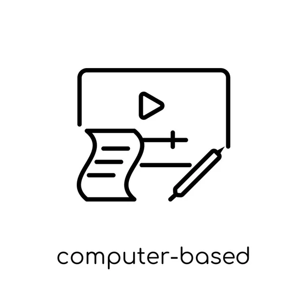 Computer Based Training Icon Trendy Modern Flat Linear Vector Computer — Stock Vector