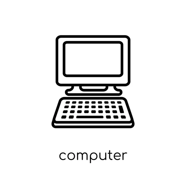 Computer Icon Trendy Modern Flat Linear Vector Computer Icon White — Stock Vector