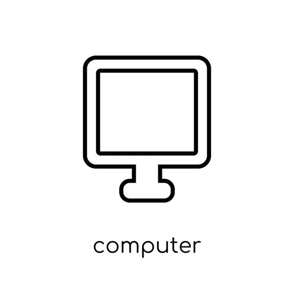 Computer Icon Trendy Modern Flat Linear Vector Computer Icon White — Stock Vector
