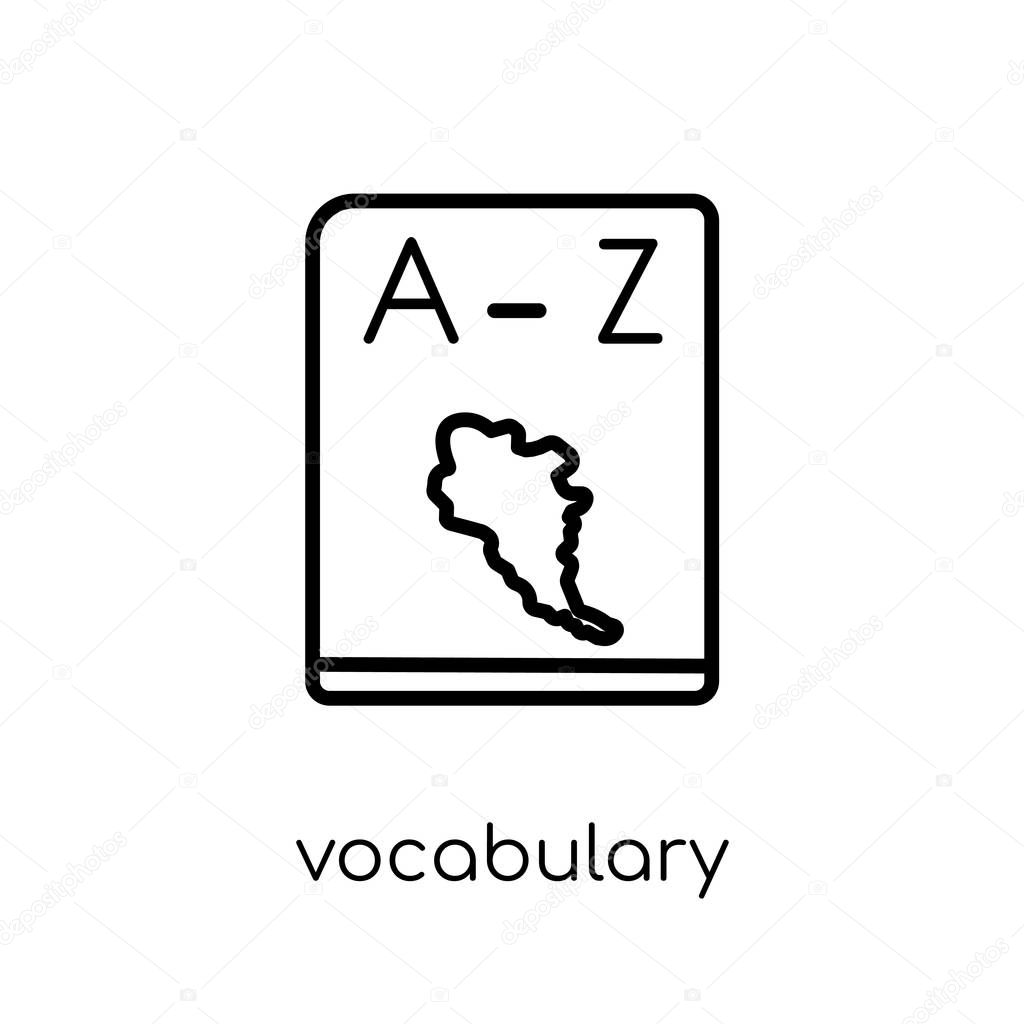 Vocabulary icon. Trendy modern flat linear vector Vocabulary icon on white background from thin line E-learning and education collection, editable outline stroke vector illustration