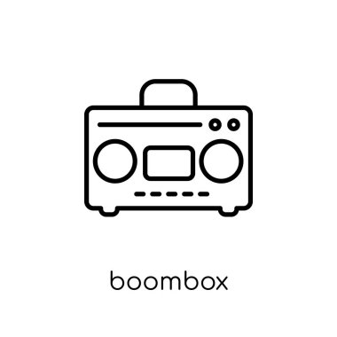 Boombox simgesi. Trendy modern düz doğrusal vektör boombox üstünde kutsal kişilerin resmi--dan ince çizgi elektronik cihazlar koleksiyonu, Anahat vektör çizim beyaz arka plan