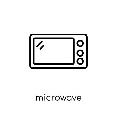 Mikrodalga simgesi. Modaya uygun modern düz doğrusal mikrodalga simgesi ince çizgi elektronik cihazlar koleksiyonu, Anahat vektör çizim üzerinden beyaz arka plan üzerinde vektör