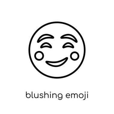 emoji simgesi kızarma. Trendy modern düz doğrusal vektör utangaç emoji üstünde kutsal kişilerin resmi--dan ince içini kaplamak Emoji koleksiyonu, Anahat vektör çizim beyaz arka plan