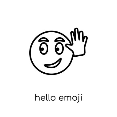 Merhaba emoji simgesi. Modaya uygun modern düz doğrusal vektör Merhaba emoji simgesi ince çizgi Emoji koleksiyonu, Anahat vektör çizim üzerinden beyaz arka plan üzerinde