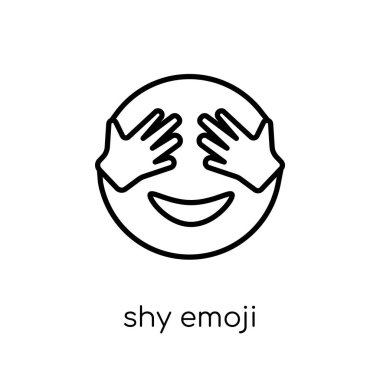utangaç emoji simgesi. Trendy modern düz doğrusal vektör utangaç emoji üstünde kutsal kişilerin resmi--dan ince içini kaplamak Emoji koleksiyonu, Anahat vektör çizim beyaz arka plan