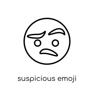 şüpheli emoji simgesi. Trendy modern düz doğrusal vektör şüpheli emoji üstünde kutsal kişilerin resmi--dan ince içini kaplamak Emoji koleksiyonu, Anahat vektör çizim beyaz arka plan