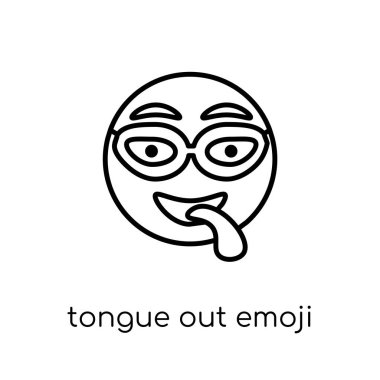 Emoji simge dil. Modaya uygun modern düz doğrusal vektör emoji simgesi ince çizgi Emoji koleksiyonu, Anahat vektör çizim üzerinden beyaz arka plan üzerinde dilini