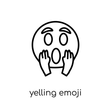 diye bağıran emoji simgesi. Trendy modern düz doğrusal vektör diye bağıran emoji üstünde kutsal kişilerin resmi--dan ince içini kaplamak Emoji koleksiyonu, Anahat vektör çizim beyaz arka plan