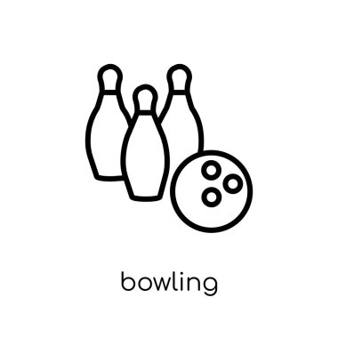 Bowling simgesi. Modaya uygun modern düz doğrusal vektör bowling simgesine ince çizgi eğlence koleksiyonu, Anahat vektör çizim beyaz arka plan