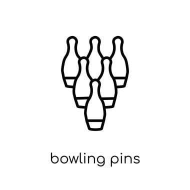 bowling pin simgesi. İnce çizgi Arcade Koleksiyonu, Anahat vektör çizim üzerinden beyaz arka plan üzerinde simge trendy modern düz doğrusal vektör bowling pimleri