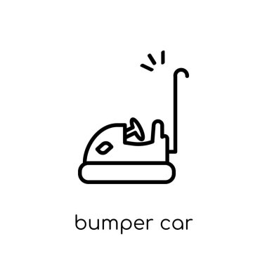 çarpışan araba simgesi. Modaya uygun modern düz doğrusal vektör çarpışan araba üstünde kutsal kişilerin resmi ince çizgi eğlence koleksiyonu, Anahat vektör çizim beyaz arka plan