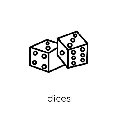 dices simgesi. Modaya uygun modern düz doğrusal vektör dices simgesi ince çizgi Arcade Collection, Anahat vektör çizim beyaz arka plan üzerinde