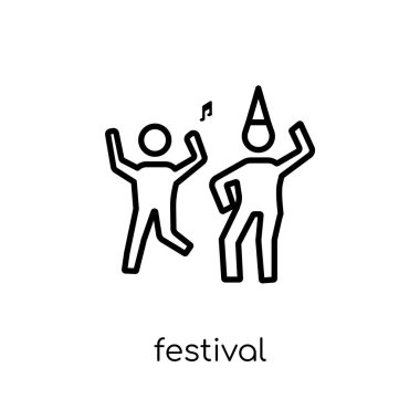 Festival simgesi. İnce çizgi eğlence Collection, Anahat vektör çizim beyaz arka plan üzerinde şık modern düz doğrusal vektör festival simgesi