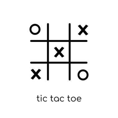 Tic tac toe simgesi. Modaya uygun modern düz doğrusal vektör tic tac toe simgesini ince çizgi eğlence koleksiyonu, Anahat vektör çizim beyaz arka plan