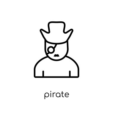 Korsan simgesi. Modaya uygun modern düz doğrusal vektör ince çizgi masal koleksiyonu, düzenlenebilir anahattı kontur vektör çizim üzerinden beyaz arka plan üzerinde korsan simgesi