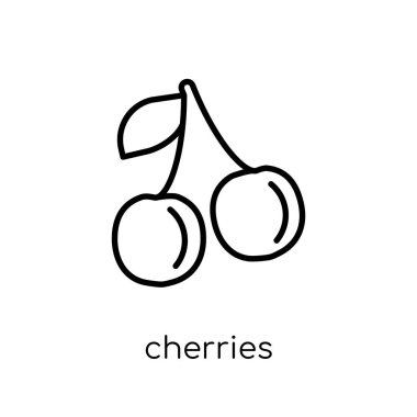 kiraz simgesi. Modaya uygun modern düz doğrusal vektör kiraz simgesi ince çizgi meyve ve Sebze toplama, Anahat vektör çizim beyaz arka plan üzerinde