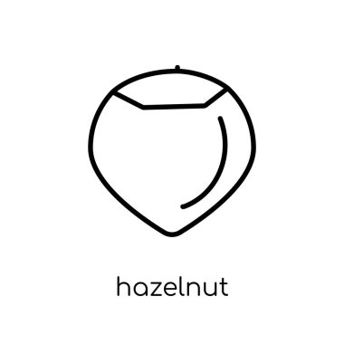 fındık simgesi. Modaya uygun modern düz doğrusal vektör fındık simgesi ince çizgi meyve ve Sebze toplama, Anahat vektör çizim beyaz arka plan üzerinde
