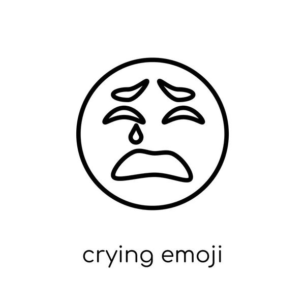 哭泣的表情符号图标 时尚现代平面线性向量哭泣表情符号图标在白色背景上从细线表情符号收集 概述向量例证 — 图库矢量图片