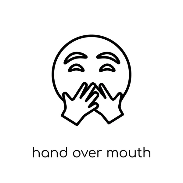 Hand Mouth Emoji Icon Trendy Modern Flat Linear Vector Hand — Stock Vector