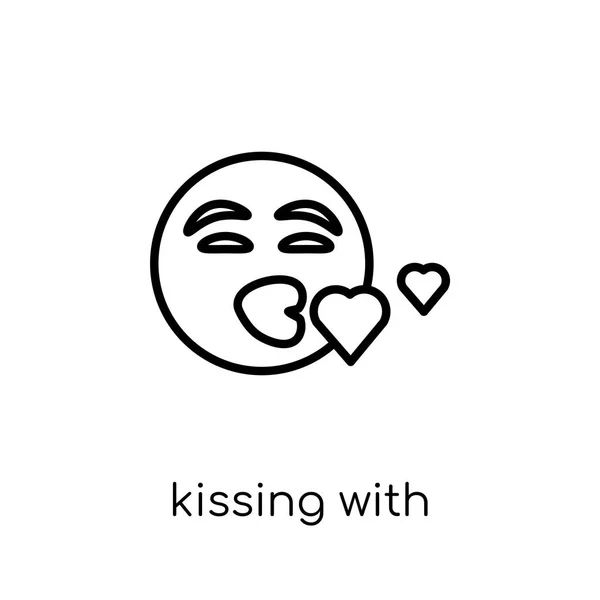 Kissing Closed Eyes Emoji Icon Trendy Modern Flat Linear Vector — Stock Vector