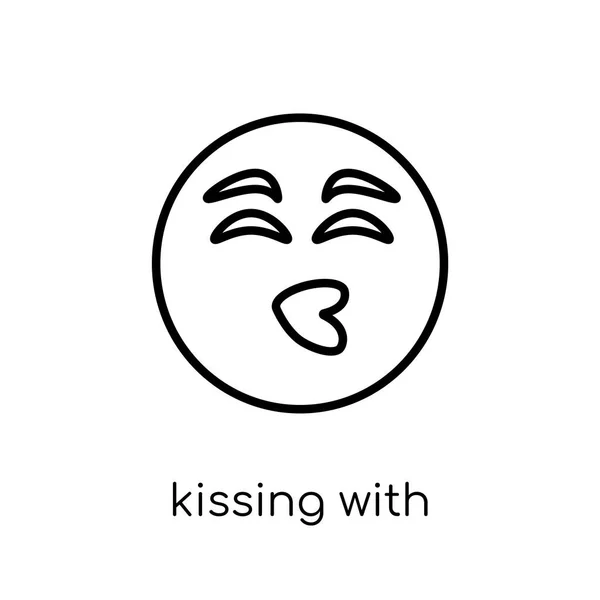 Kissing Smiling Eyes Emoji Icon Trendy Modern Flat Linear Vector — Stock Vector