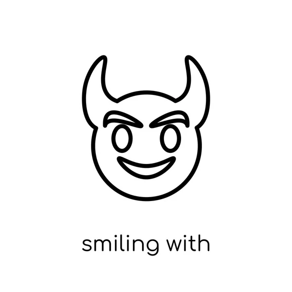 Lächeln Mit Hörner Emoji Symbol Trendige Moderne Flache Lineare Vektor — Stockvektor