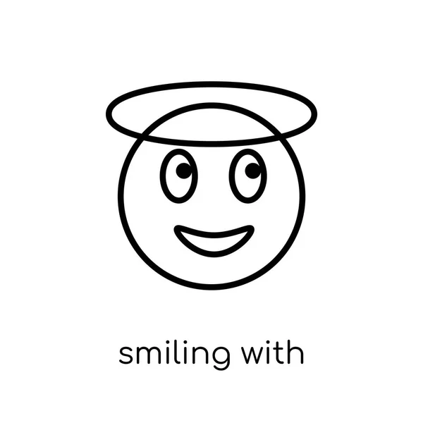 Sonriendo Con Halo Emoji Icono Moderno Vector Lineal Plano Moda — Vector de stock