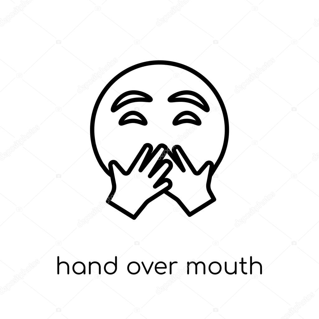 hand over mouth emoji icon. Trendy modern flat linear vector hand over mouth emoji icon on white background from thin line Emoji collection, outline vector illustration