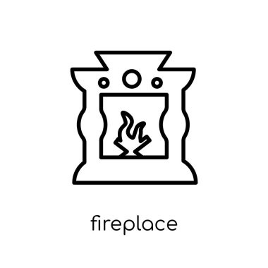 Şömine simgesi. Modaya uygun modern düz doğrusal vektör şömine simgesi ince çizgi mobilya ve ev koleksiyonu, Anahat vektör çizim beyaz arka plan üzerinde