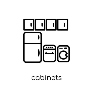 kabinler simgesini. Trendy modern düz doğrusal vektör kabinler simgesini ince çizgi mobilya ve ev koleksiyonu, Anahat vektör çizim beyaz arka plan üzerinde
