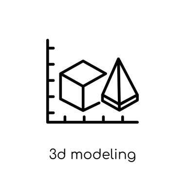 3D modelleme simgesi. Modaya uygun modern düz doğrusal vektör 3d modelleme simgesi ince çizgi genel koleksiyon, düzenlenebilir beyaz arka plan üzerinde anahat kontur vektör çizim