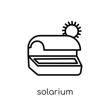Solaryum simgesi. Trendy modern düz doğrusal vektör Solaryum üstünde kutsal kişilerin resmi--dan ince içini kaplamak genel koleksiyon, düzenlenebilir anahattı kontur vektör çizim beyaz arka plan