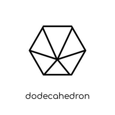 dodecahedron simgesi. Modaya uygun modern düz doğrusal vektör dodecahedron simgesi ince çizgi geometri koleksiyon, Anahat vektör çizim beyaz arka plan üzerinde